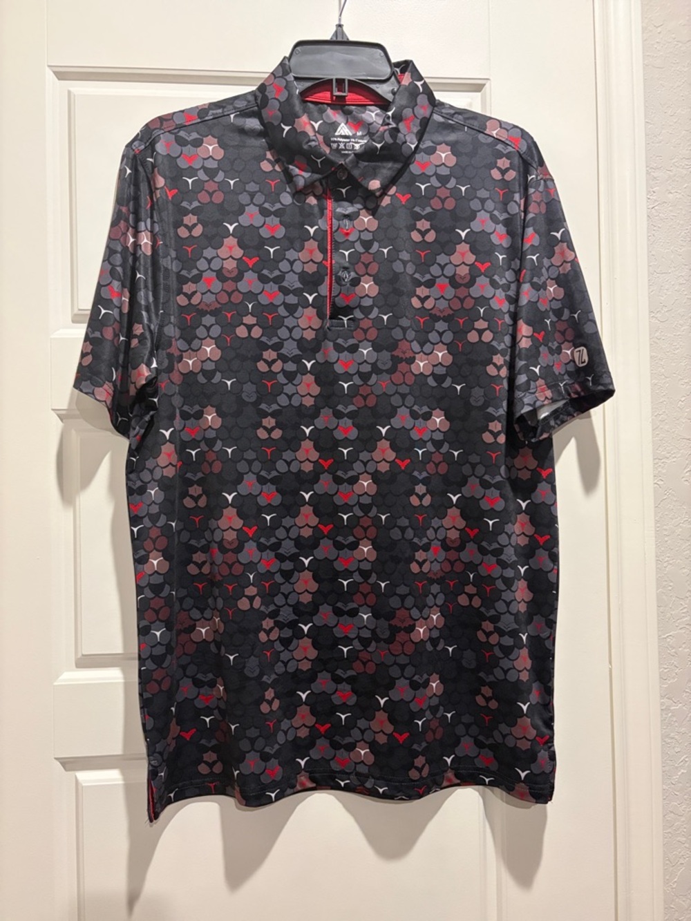 Men’s Black & Red Patterned Polo Shirt